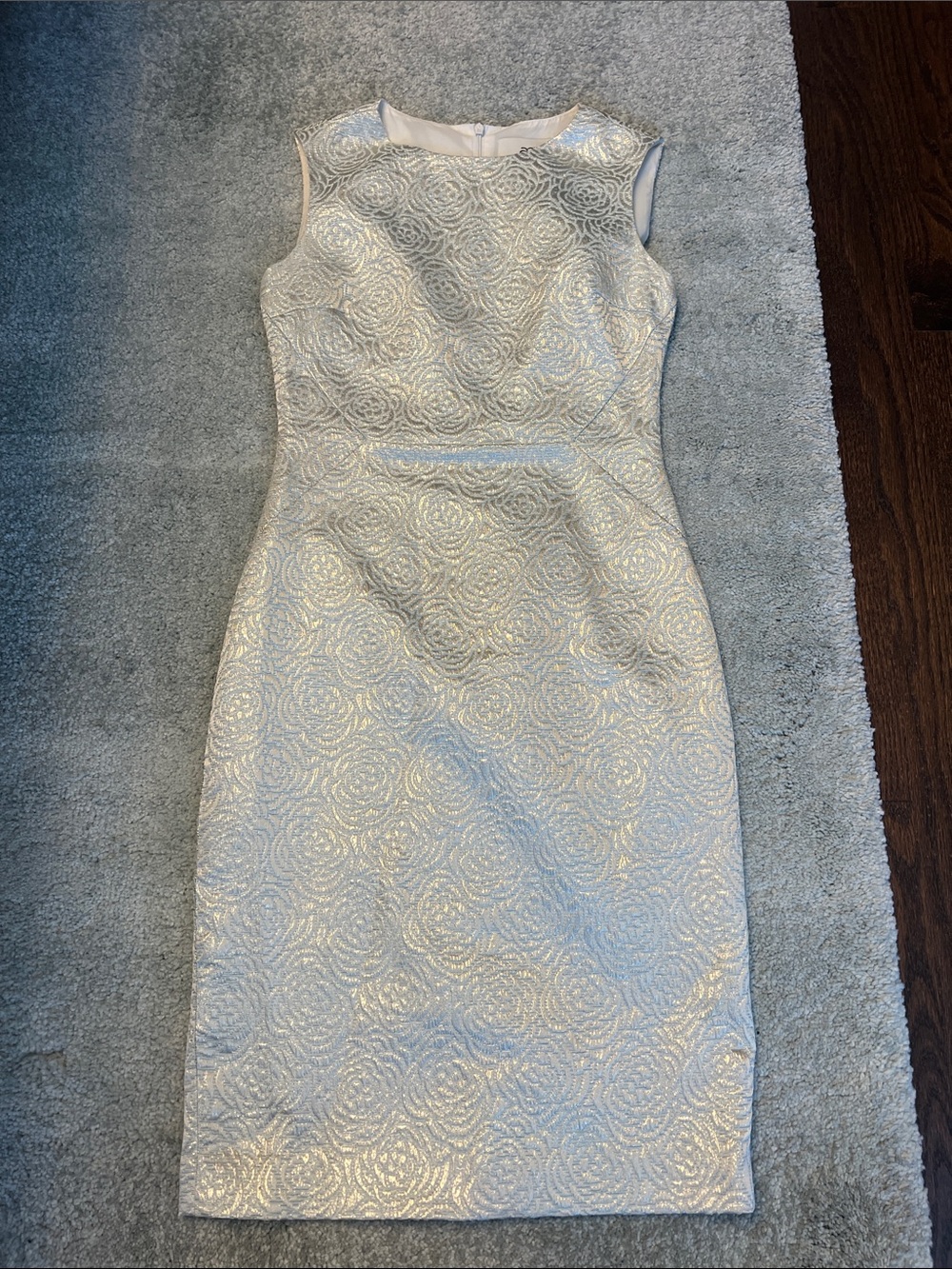 Philips Ivory Metallic Rose Jacquard Midi Dress